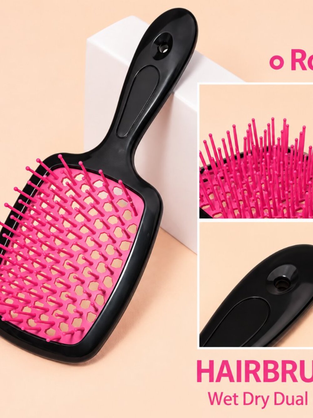 3 Vented Detangling Hair Brushes Wet/Dry Black Pink Blue Unbranded